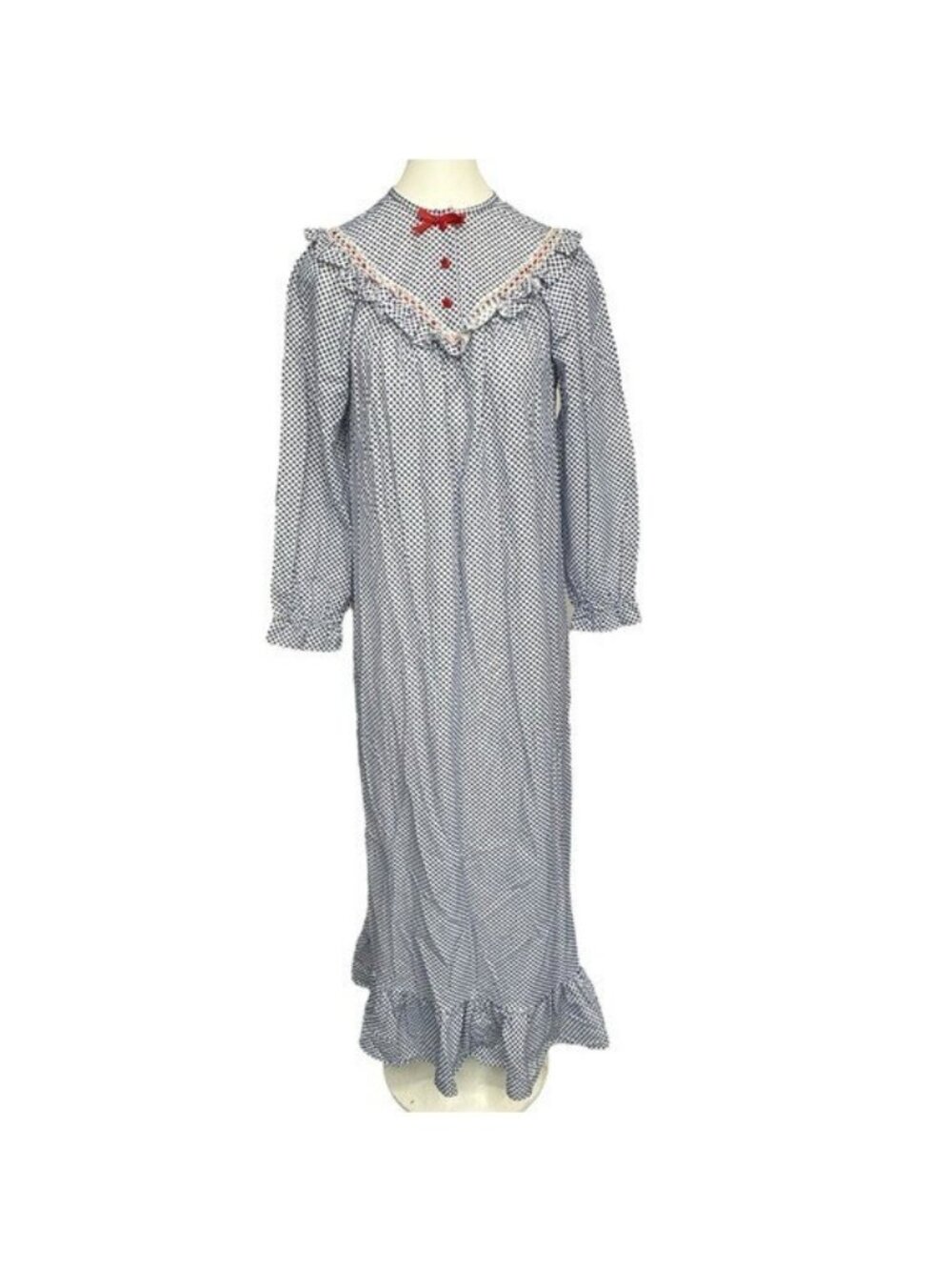 Jennifer Dale Vintage Nightgown 7 Blue Gingham Full Length Cottagecore USA New